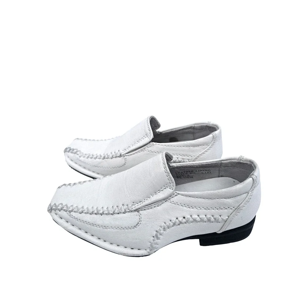Bonafini Collection Kids White Leather Slip On Loafers 6 Wedding Formal‎ Church
